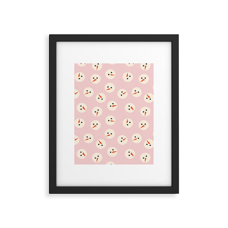 Minimalistic Festive Snowmen On Pink Framed Art Print Gallery Image 6
