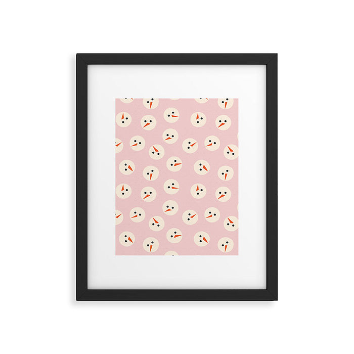 Minimalistic Festive Snowmen On Pink Framed Art Print Gallery Image 1