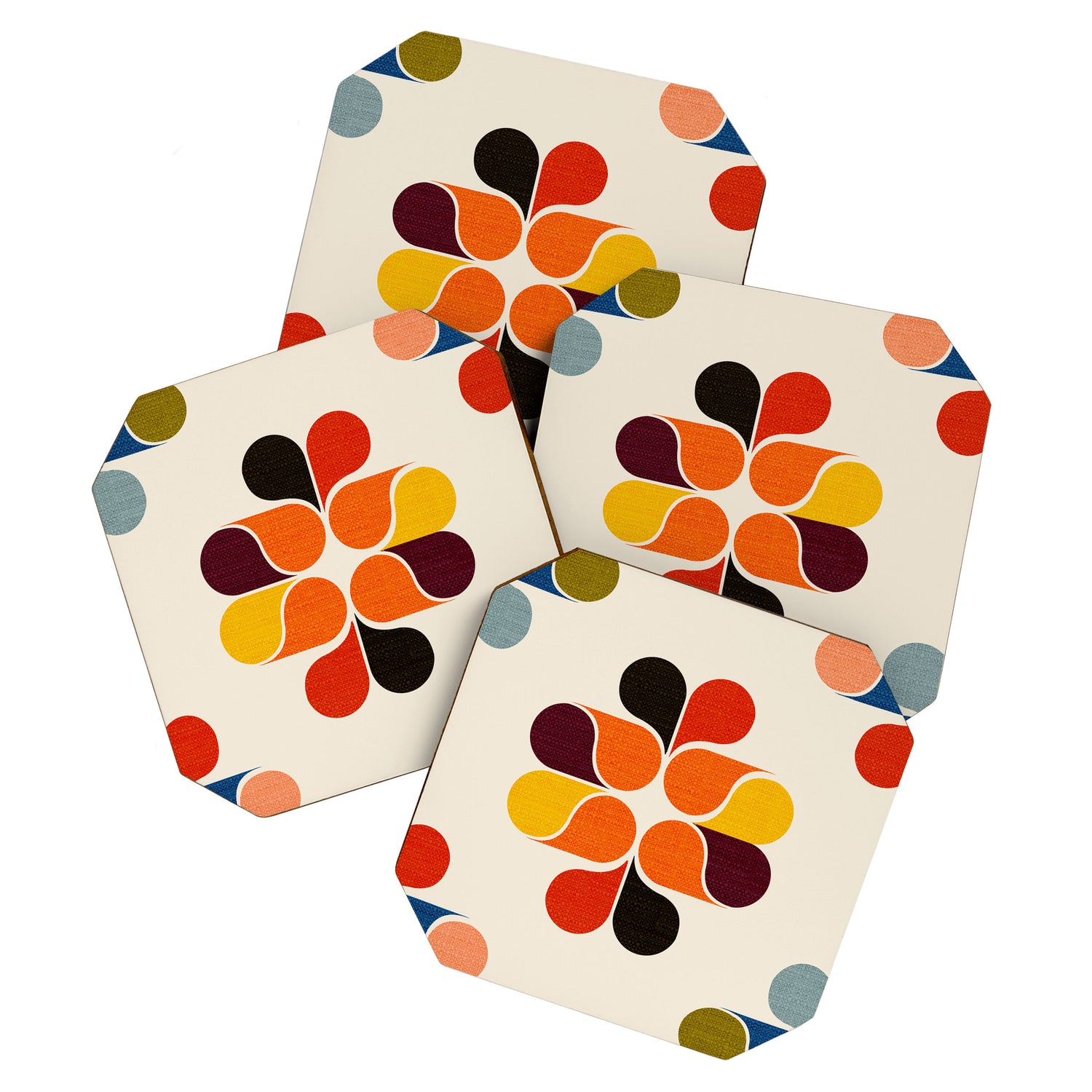 Mod Retro Floral Geometry in Multicolor Coaster Gallery Image 1