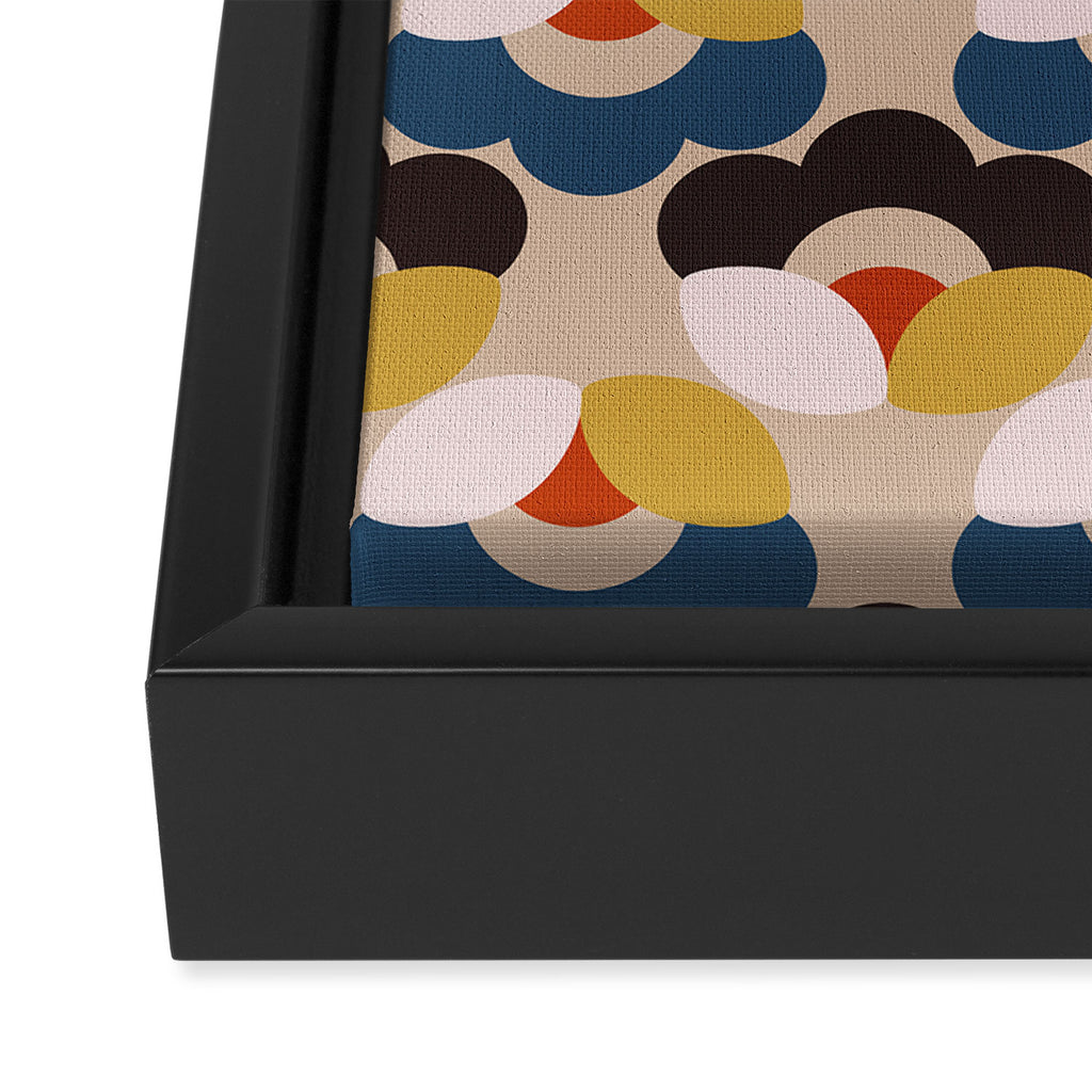 Mod Retro Floral Geometry in Navy Brown and Gold Framed Canvas Print Gallery Image 3