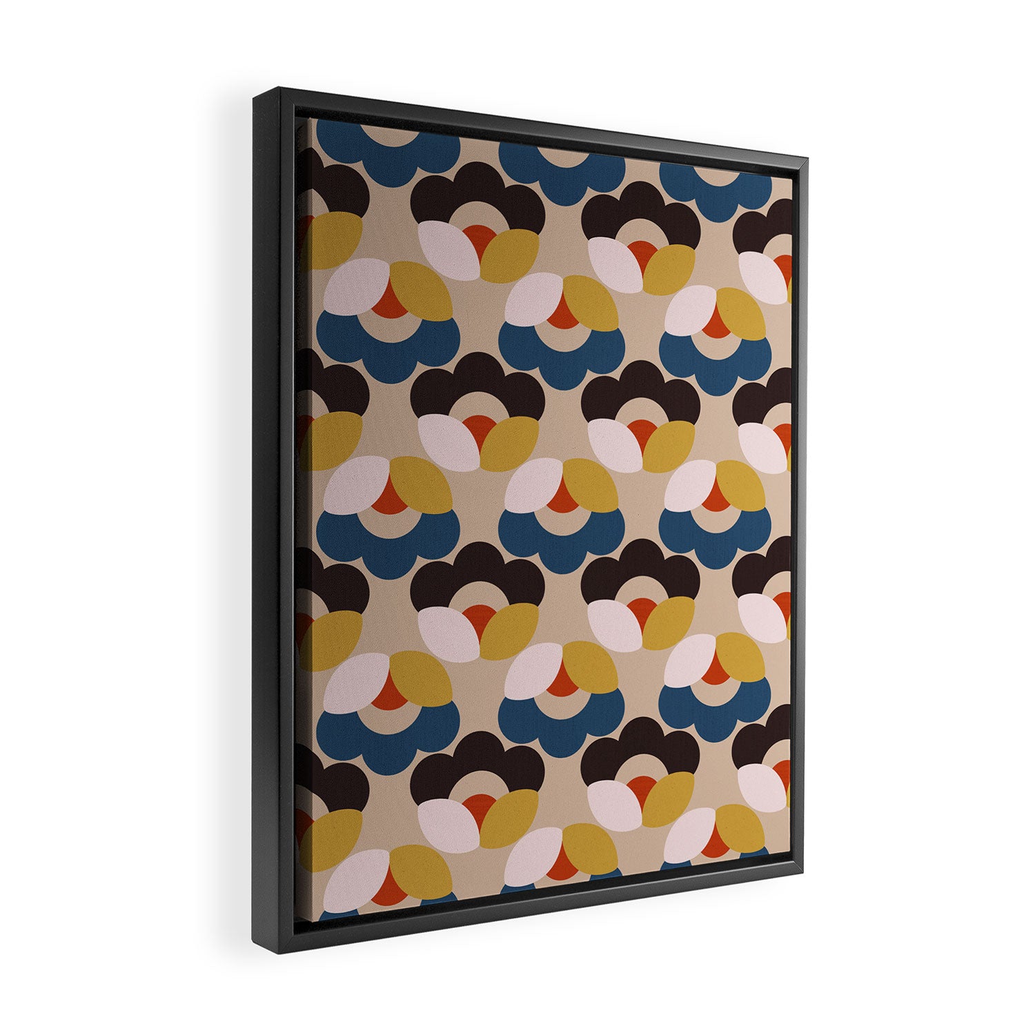 Mod Retro Floral Geometry in Navy Brown and Gold Framed Canvas Print Gallery Image 2