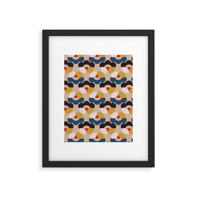 Mod Retro Floral Geometry in Navy Brown and Gold Framed Art Print Gallery Image 6
