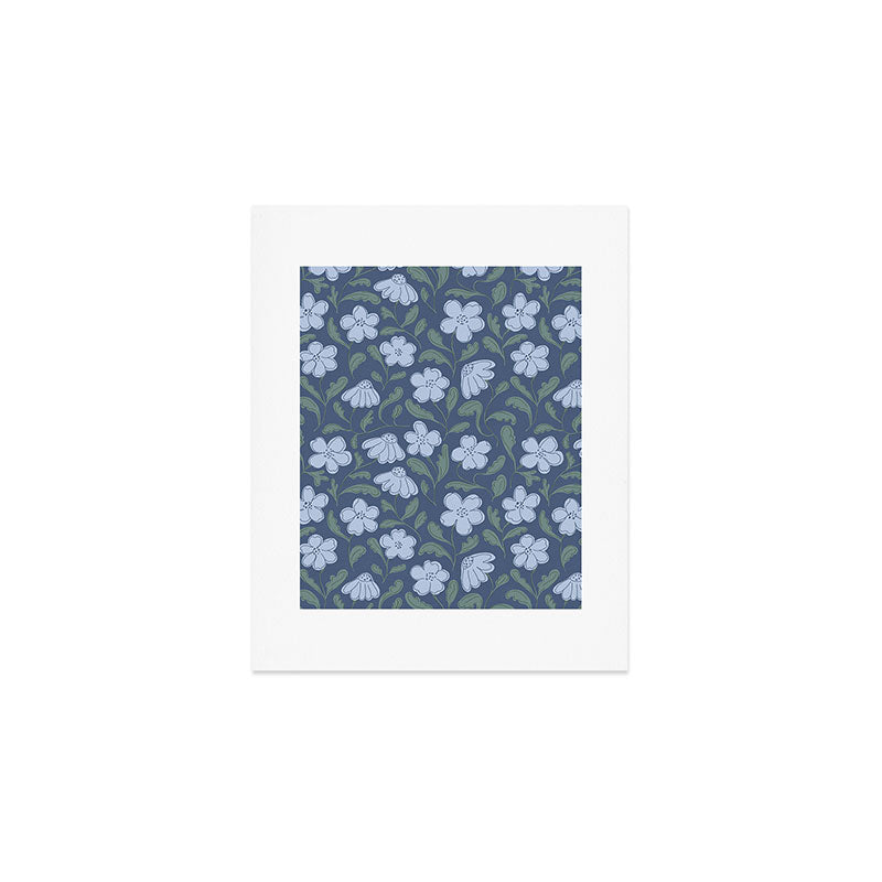 Moody Botanical Blooms on Slate Blue Art Print Gallery Image 1
