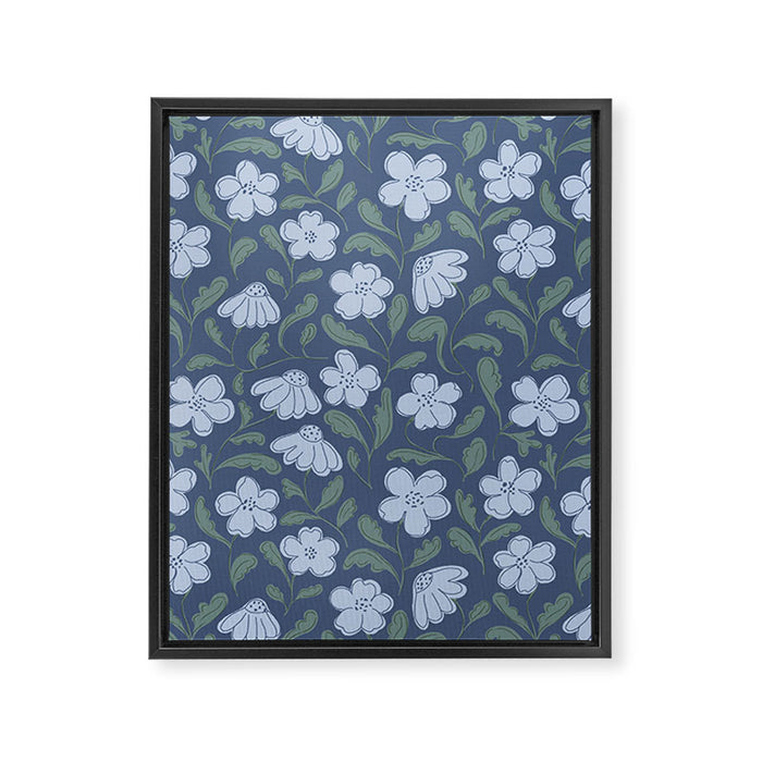 Moody Botanical Blooms on Slate Blue Framed Canvas Print Gallery Image 1