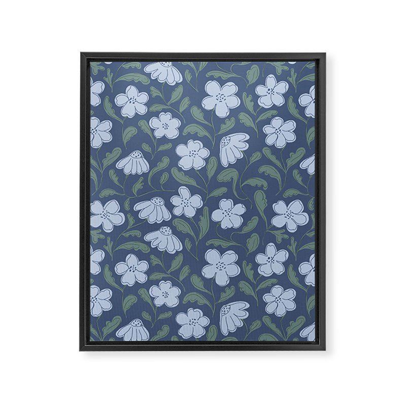 Moody Botanical Blooms on Slate Blue Framed Canvas Print Gallery Image 8