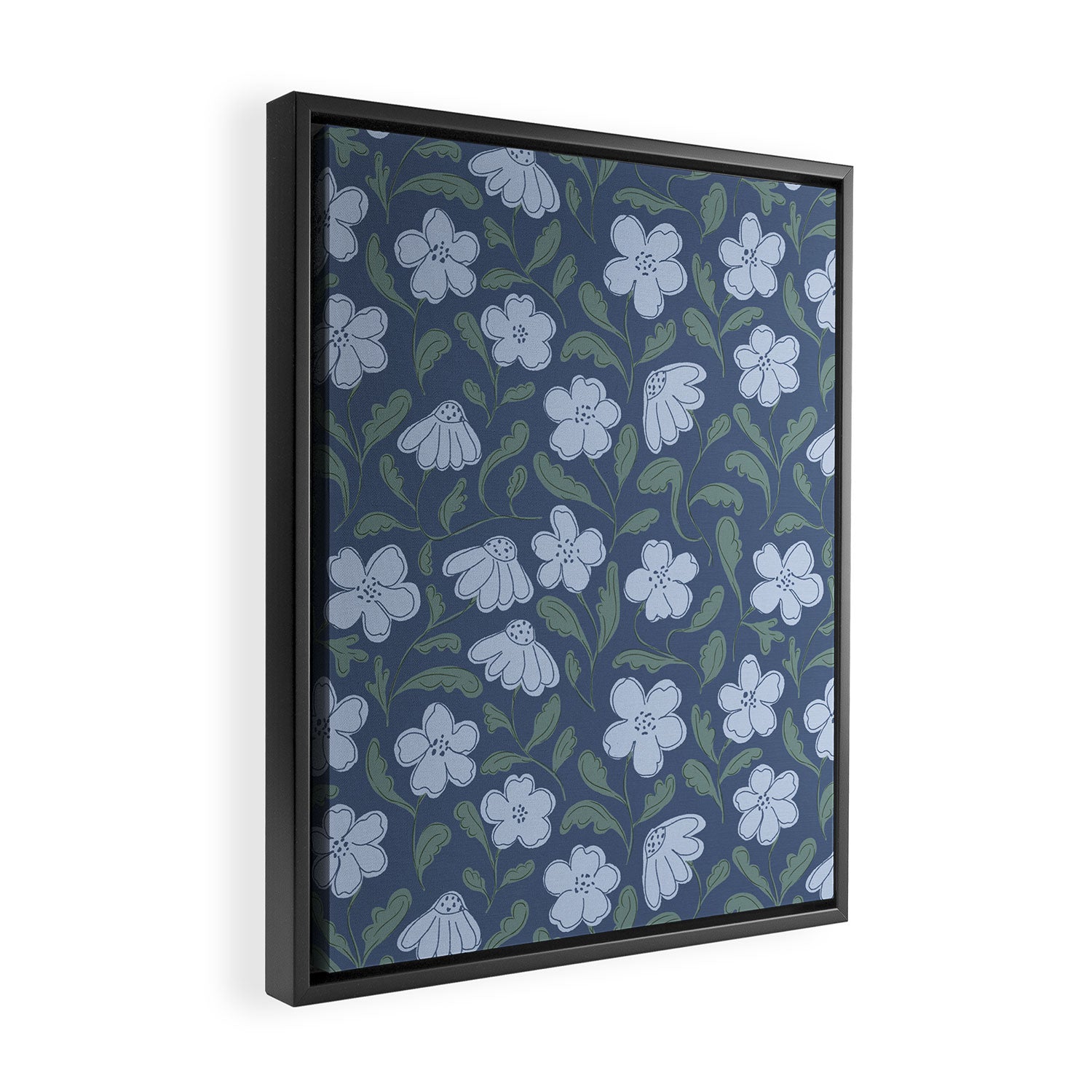 Moody Botanical Blooms on Slate Blue Framed Canvas Print Gallery Image 2