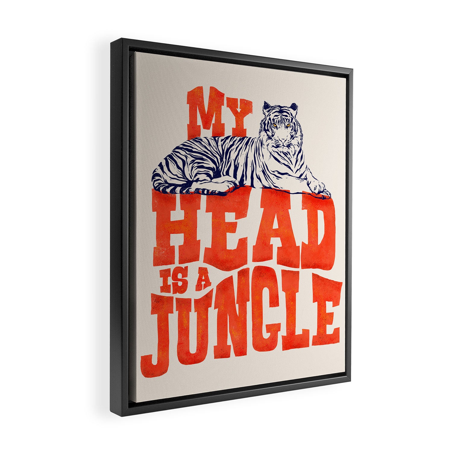 My Head is a Jungle-Tiger typography Framed Canvas Print Gallery Image 2