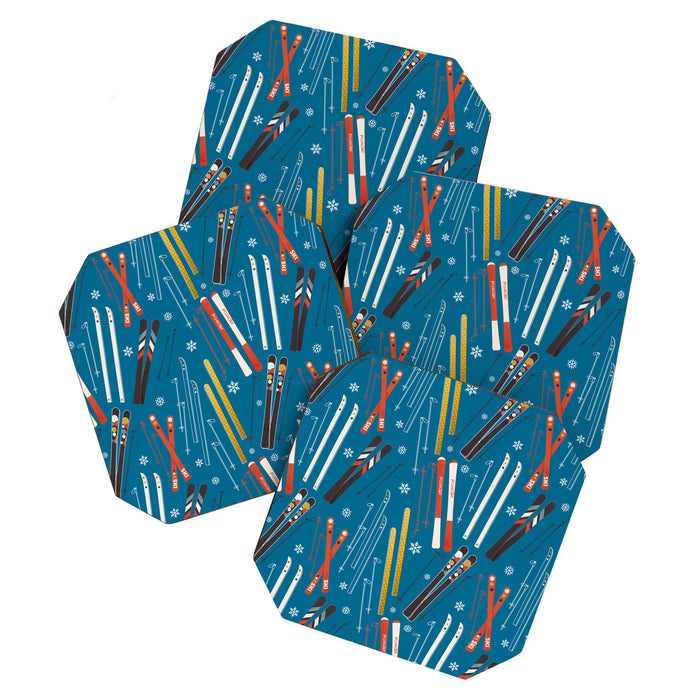 Nostalgic Winter Ski Scene Retro Holiday Pattern Coaster Gallery Image 1