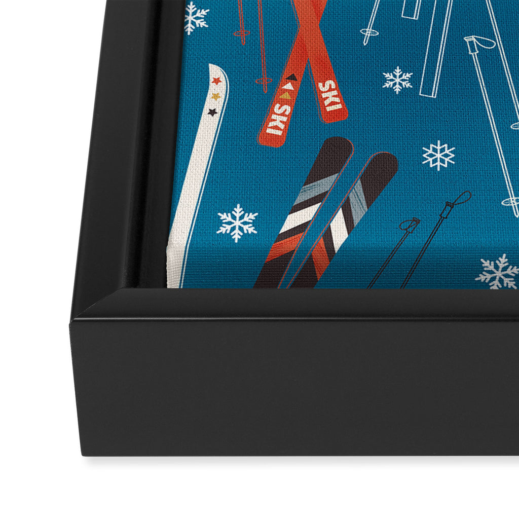 Nostalgic Winter Ski Scene Retro Holiday Pattern Framed Canvas Print Gallery Image 3