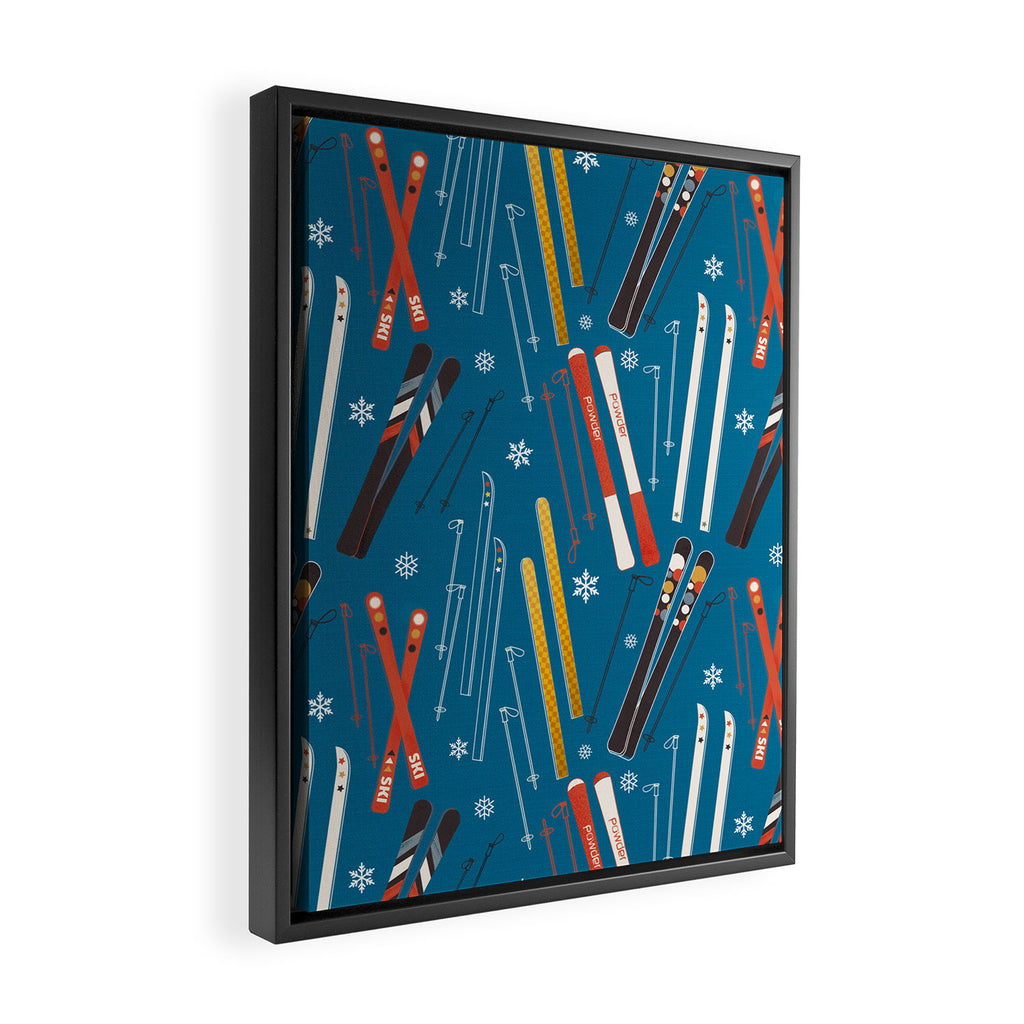 Nostalgic Winter Ski Scene Retro Holiday Pattern Framed Canvas Print Gallery Image 2