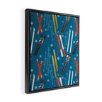Nostalgic Winter Ski Scene Retro Holiday Pattern Framed Canvas Print Gallery Image 2
