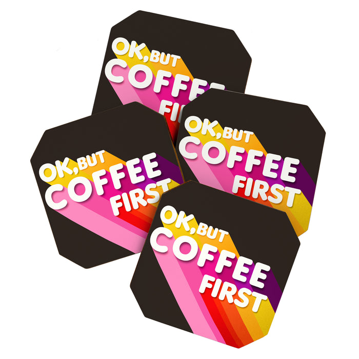 OK, but coffee first - retro typography Coaster Gallery Image 1