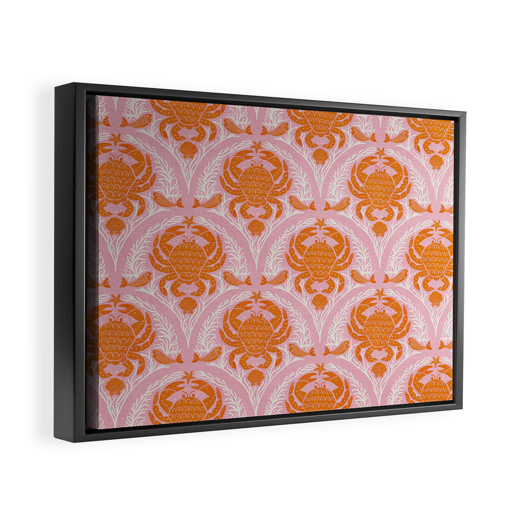 Orange Crab On Pink Pattern Framed Canvas Print Gallery Image 2