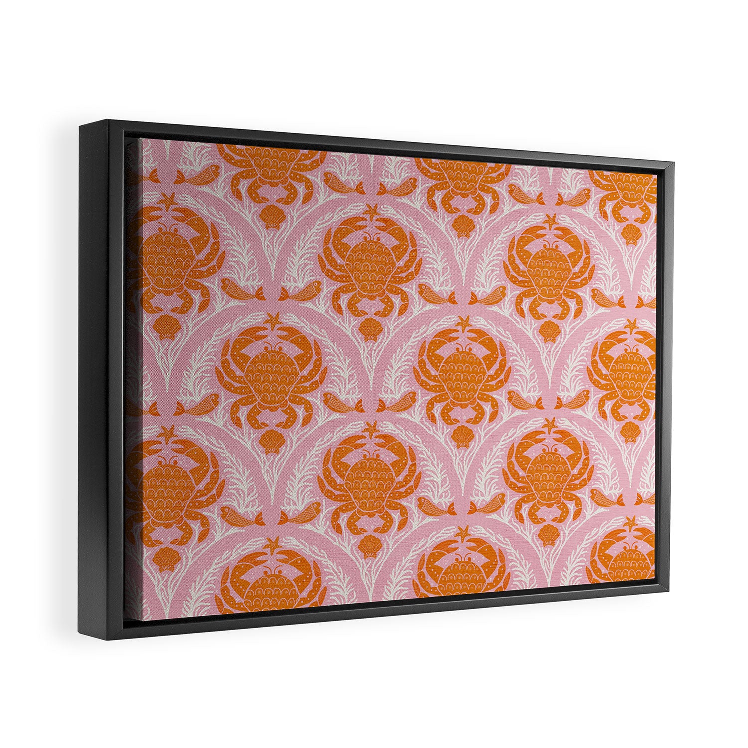 Orange Crab On Pink Pattern Framed Canvas Print Gallery Image 2