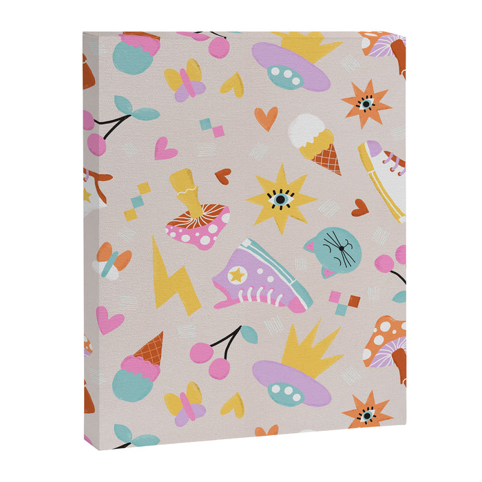 Pastel Nostalgic Doodles - Retro Teen Pattern Canvas Print Gallery Image 1