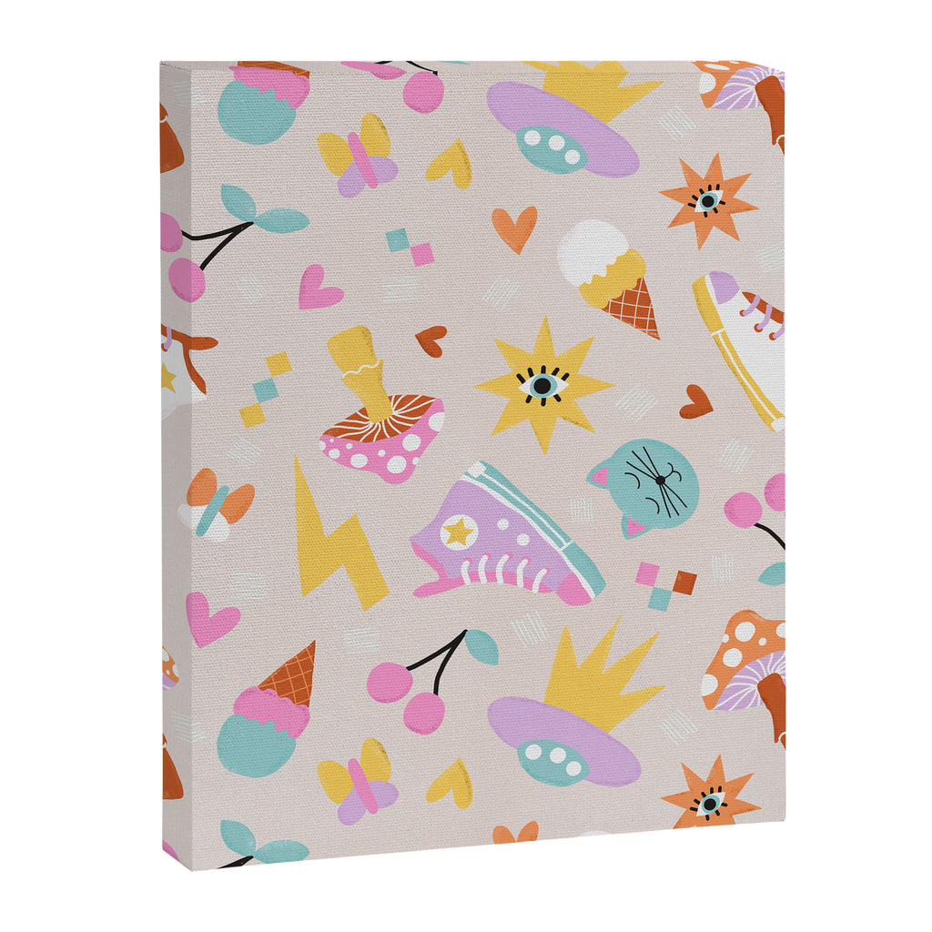 Pastel Nostalgic Doodles - Retro Teen Pattern Canvas Print Gallery Image 8