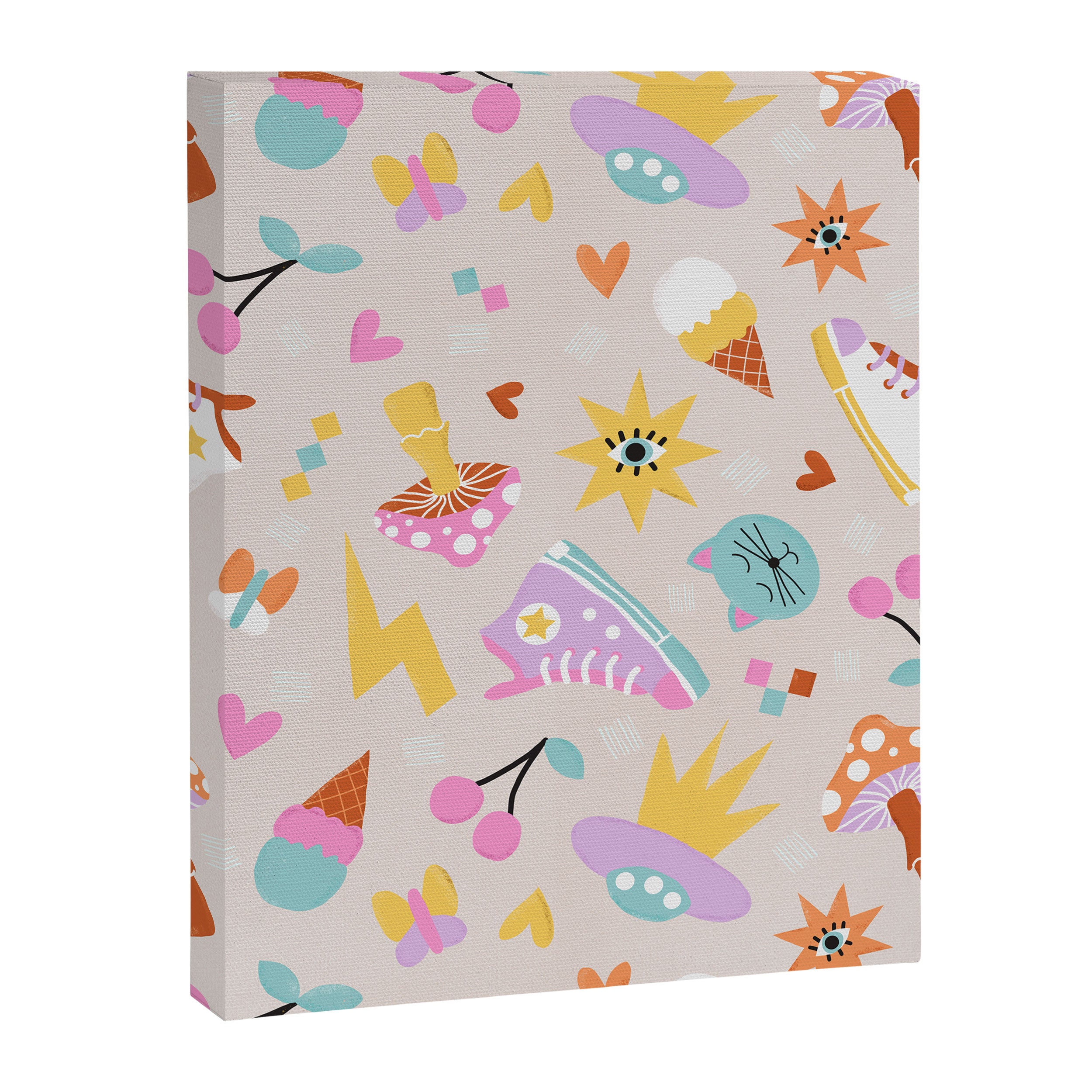Pastel Nostalgic Doodles - Retro Teen Pattern Canvas Print Gallery Image 8