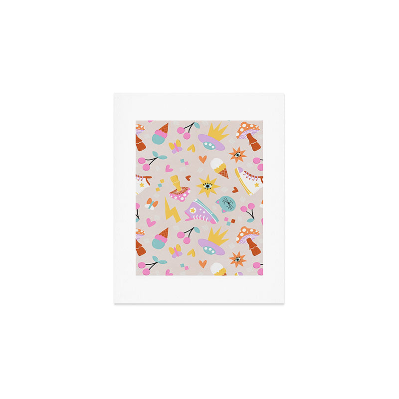 Pastel Nostalgic Doodles - Retro Teen Pattern Art Print Gallery Image 1