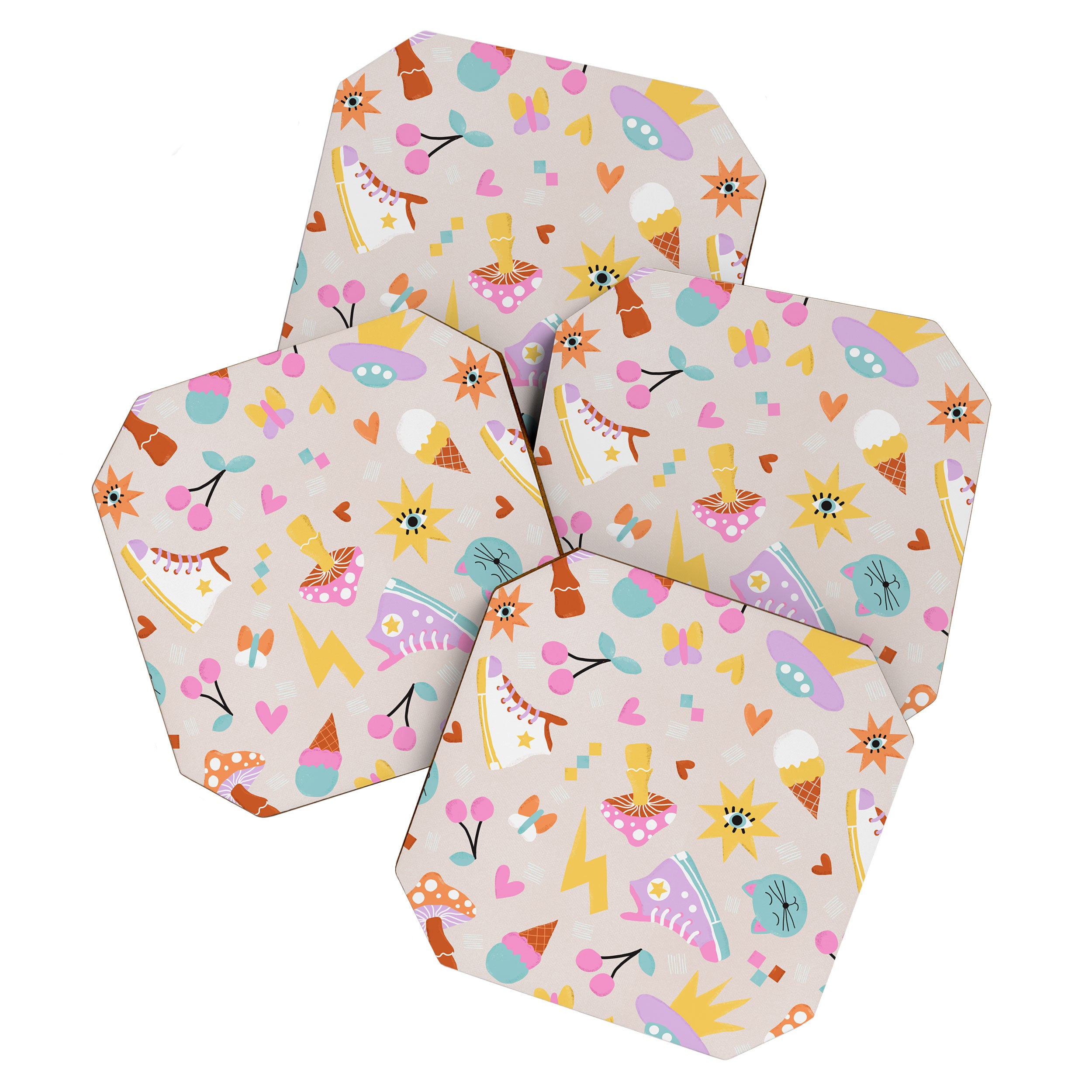Pastel Nostalgic Doodles - Retro Teen Pattern Coaster Gallery Image 1