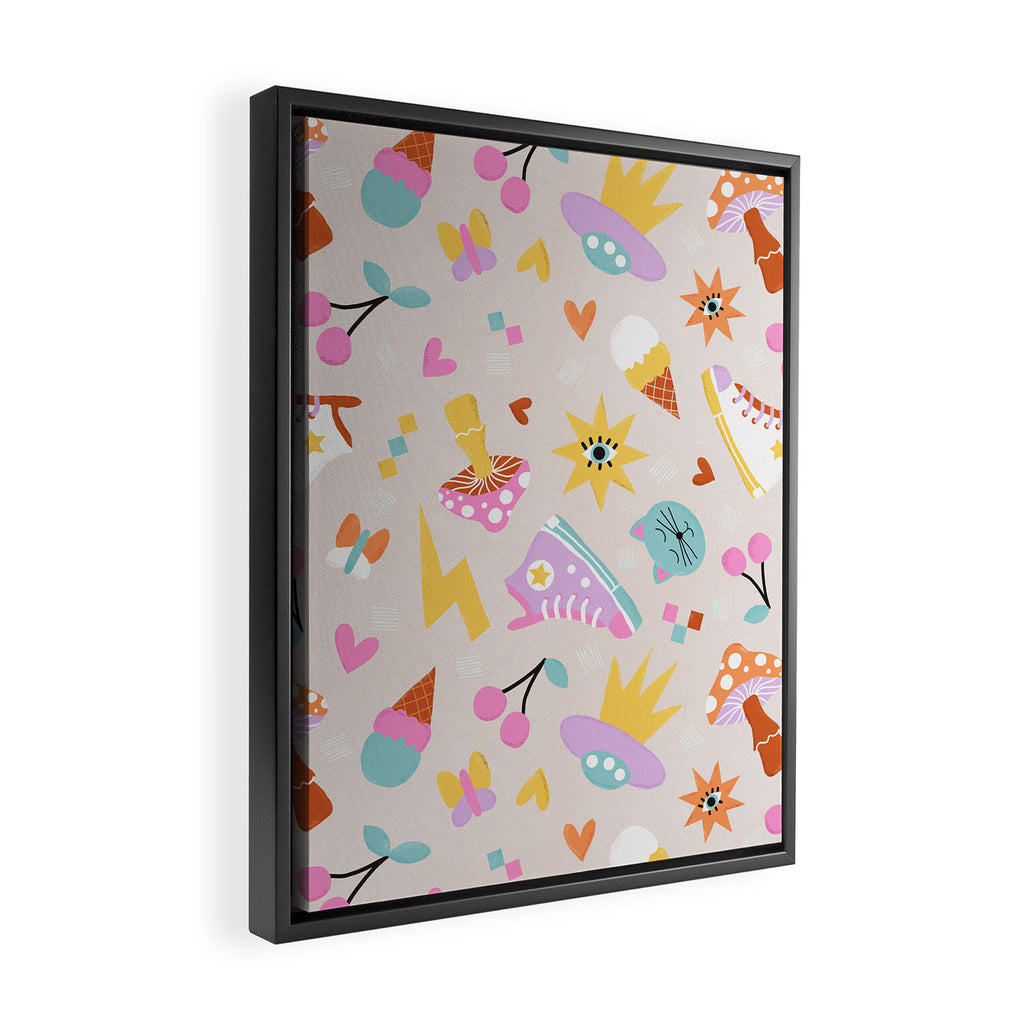Pastel Nostalgic Doodles - Retro Teen Pattern Framed Canvas Print Gallery Image 2