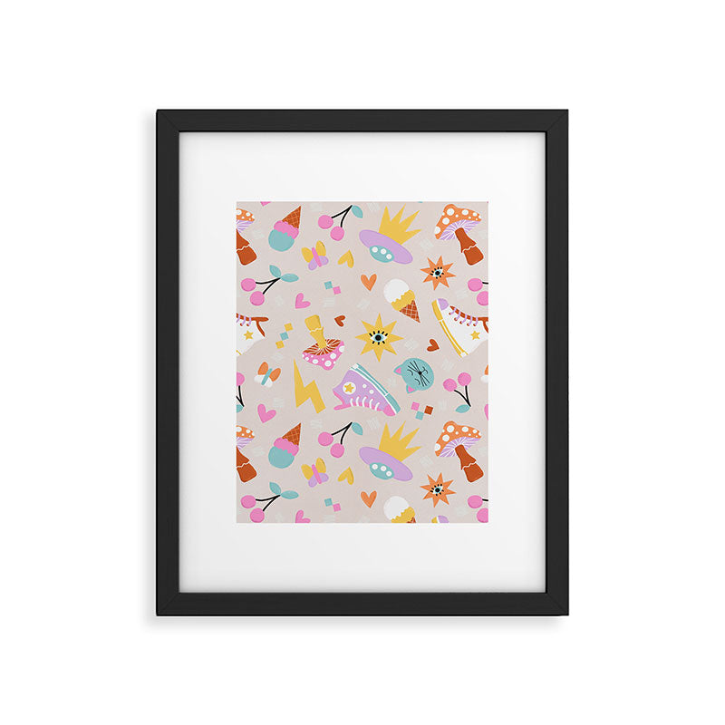 Pastel Nostalgic Doodles - Retro Teen Pattern Framed Art Print Gallery Image 6