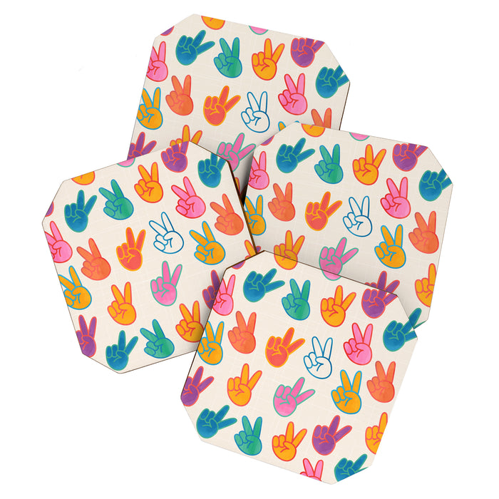 Peace And Victory Hand Sign In Rainbow Colours Pattern Coaster Gallery Image 1
