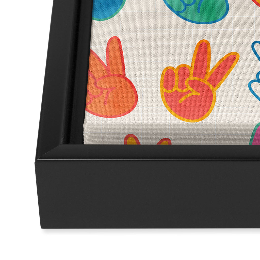 Peace And Victory Hand Sign In Rainbow Colours Pattern Framed Canvas Print Gallery Image 3