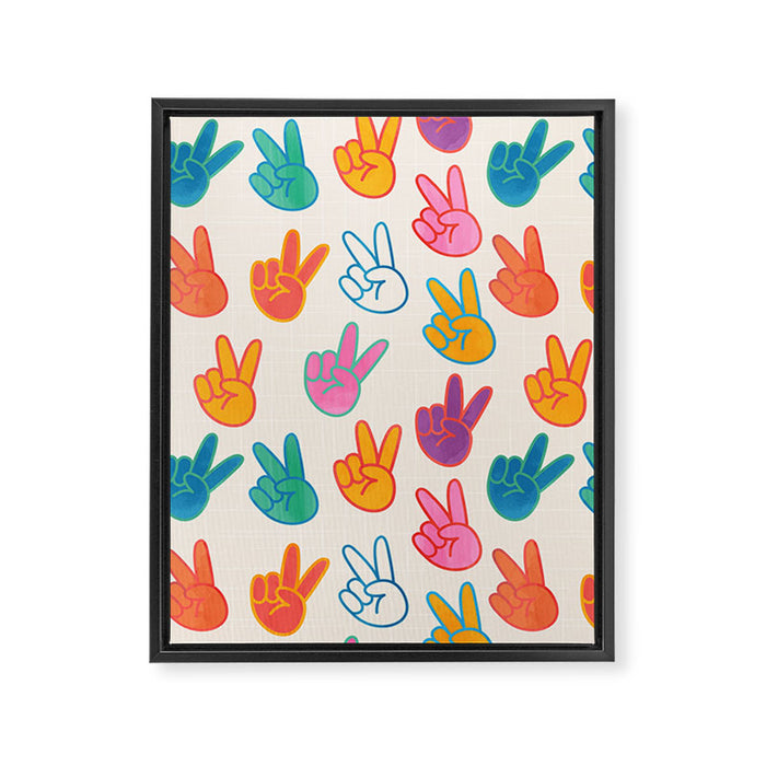Peace And Victory Hand Sign In Rainbow Colours Pattern Framed Canvas Print Gallery Image 1