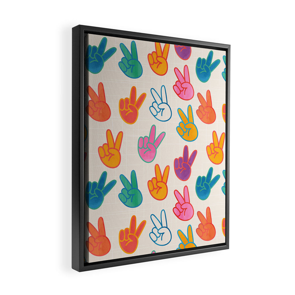 Peace And Victory Hand Sign In Rainbow Colours Pattern Framed Canvas Print Gallery Image 2