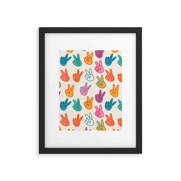 Peace And Victory Hand Sign In Rainbow Colours Pattern Framed Art Print Gallery Image 1