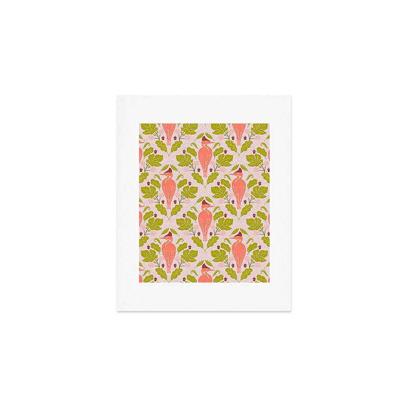 Peach And Pink Woodpecker Art Print Gallery Image 1