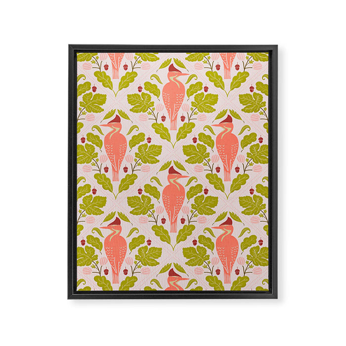 Peach And Pink Woodpecker Framed Canvas Print Gallery Image 1