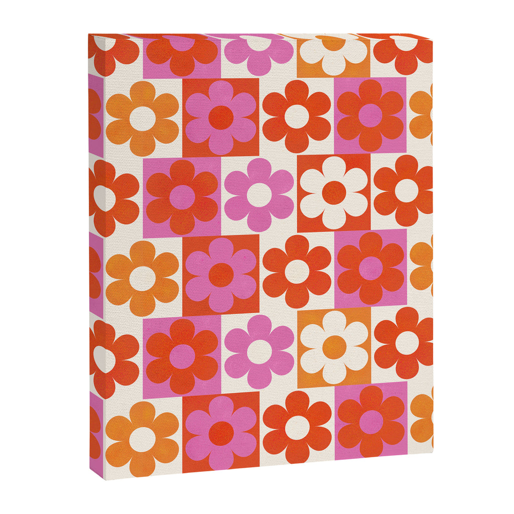 Pink and Orange Retro Daisies Canvas Print Gallery Image 8