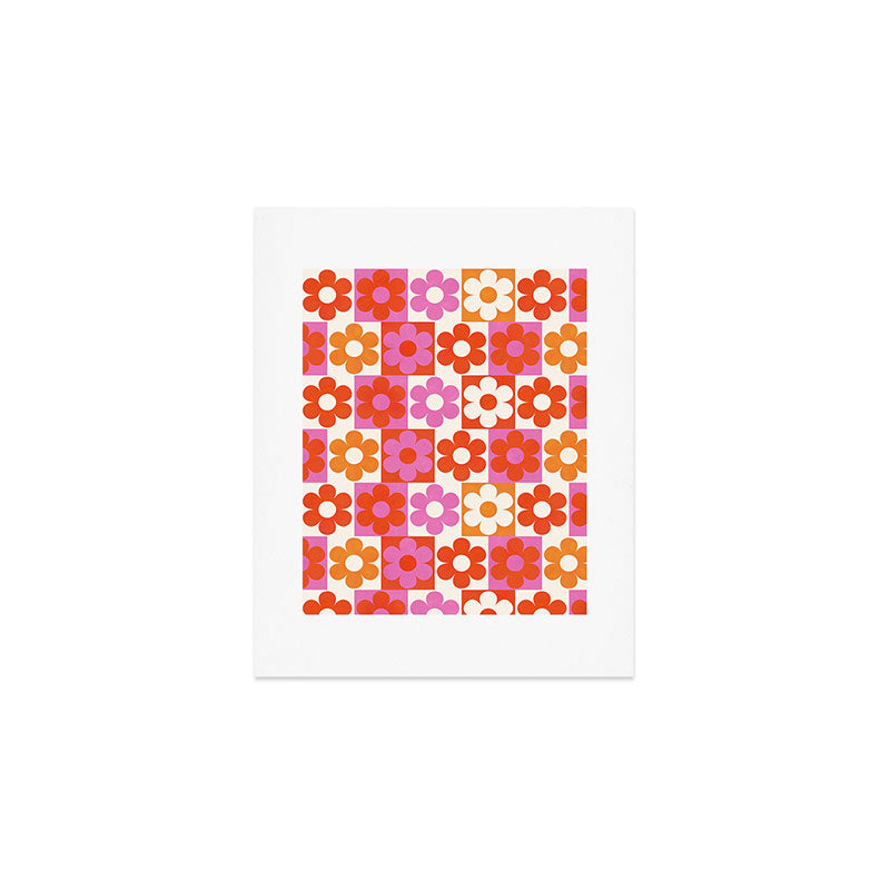 Pink and Orange Retro Daisies Art Print Gallery Image 1