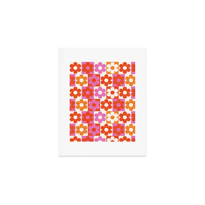 Pink and Orange Retro Daisies Art Print Gallery Image 1