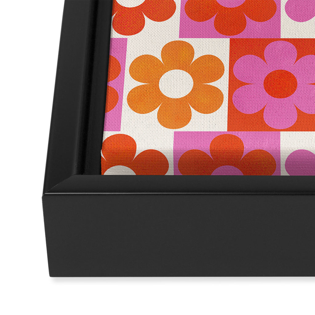 Pink and Orange Retro Daisies Framed Canvas Print Gallery Image 3