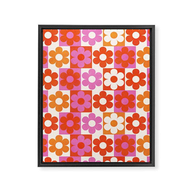 Pink and Orange Retro Daisies Framed Canvas Print Gallery Image 8