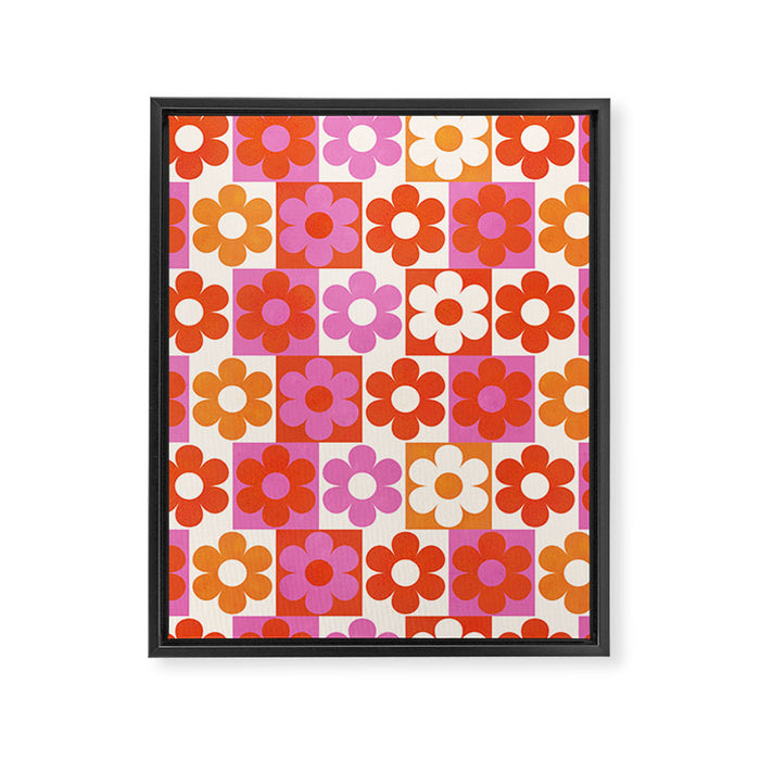 Pink and Orange Retro Daisies Framed Canvas Print Gallery Image 1