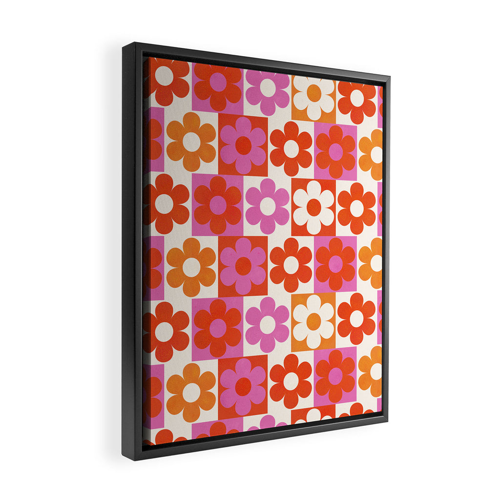 Pink and Orange Retro Daisies Framed Canvas Print Gallery Image 2