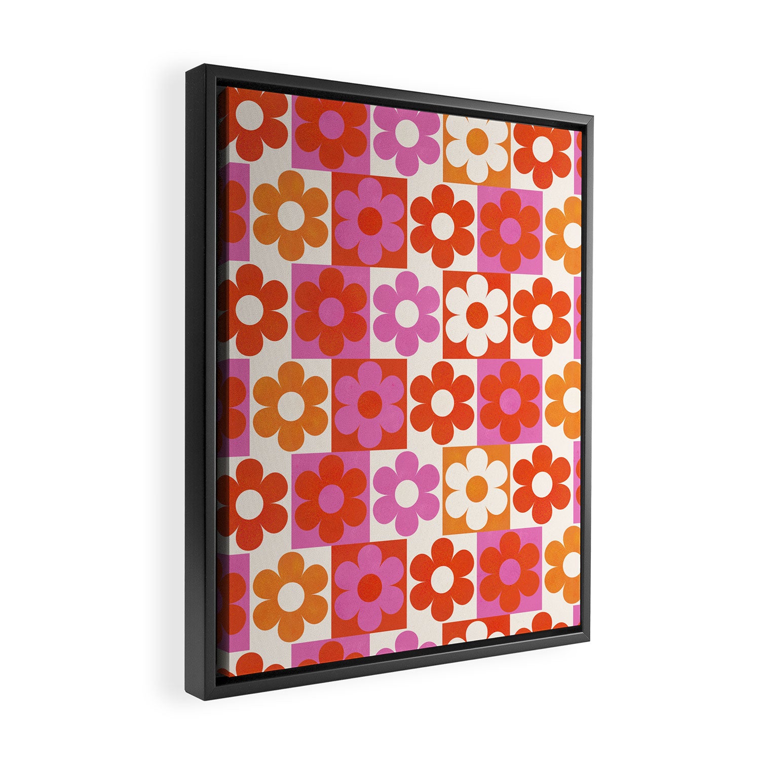 Pink and Orange Retro Daisies Framed Canvas Print Gallery Image 2