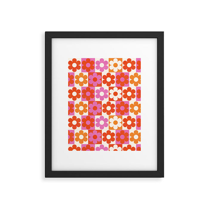 Pink and Orange Retro Daisies Framed Art Print Gallery Image 1