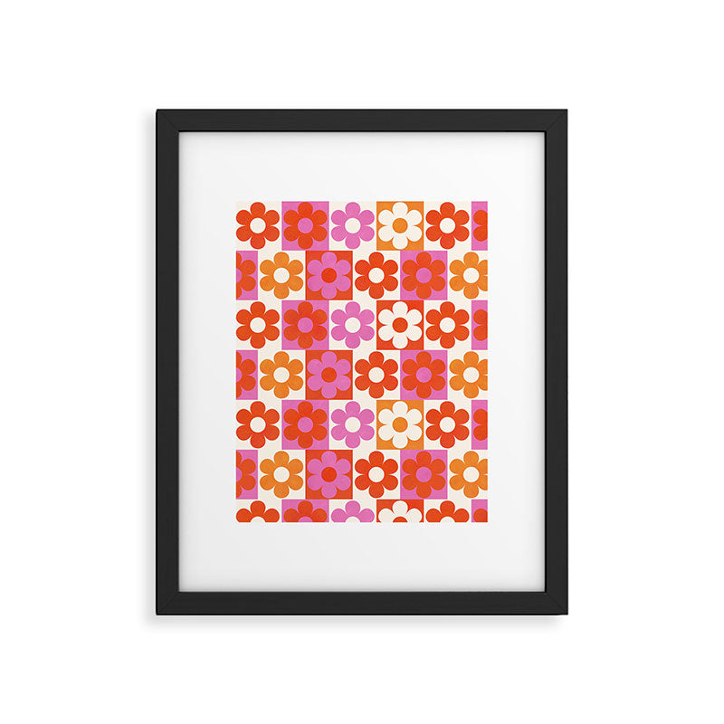 Pink and Orange Retro Daisies Framed Art Print Gallery Image 6