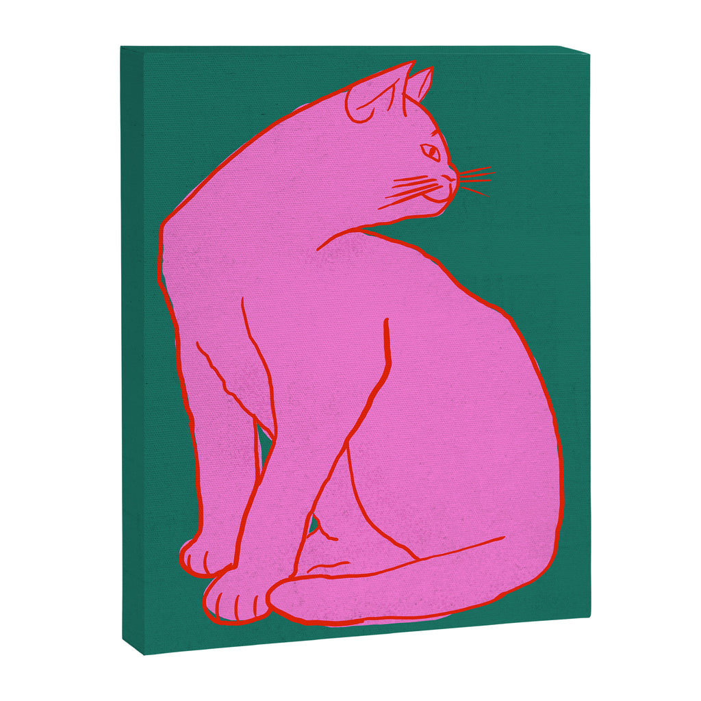 Pink Cat On Green Background Canvas Print Gallery Image 8
