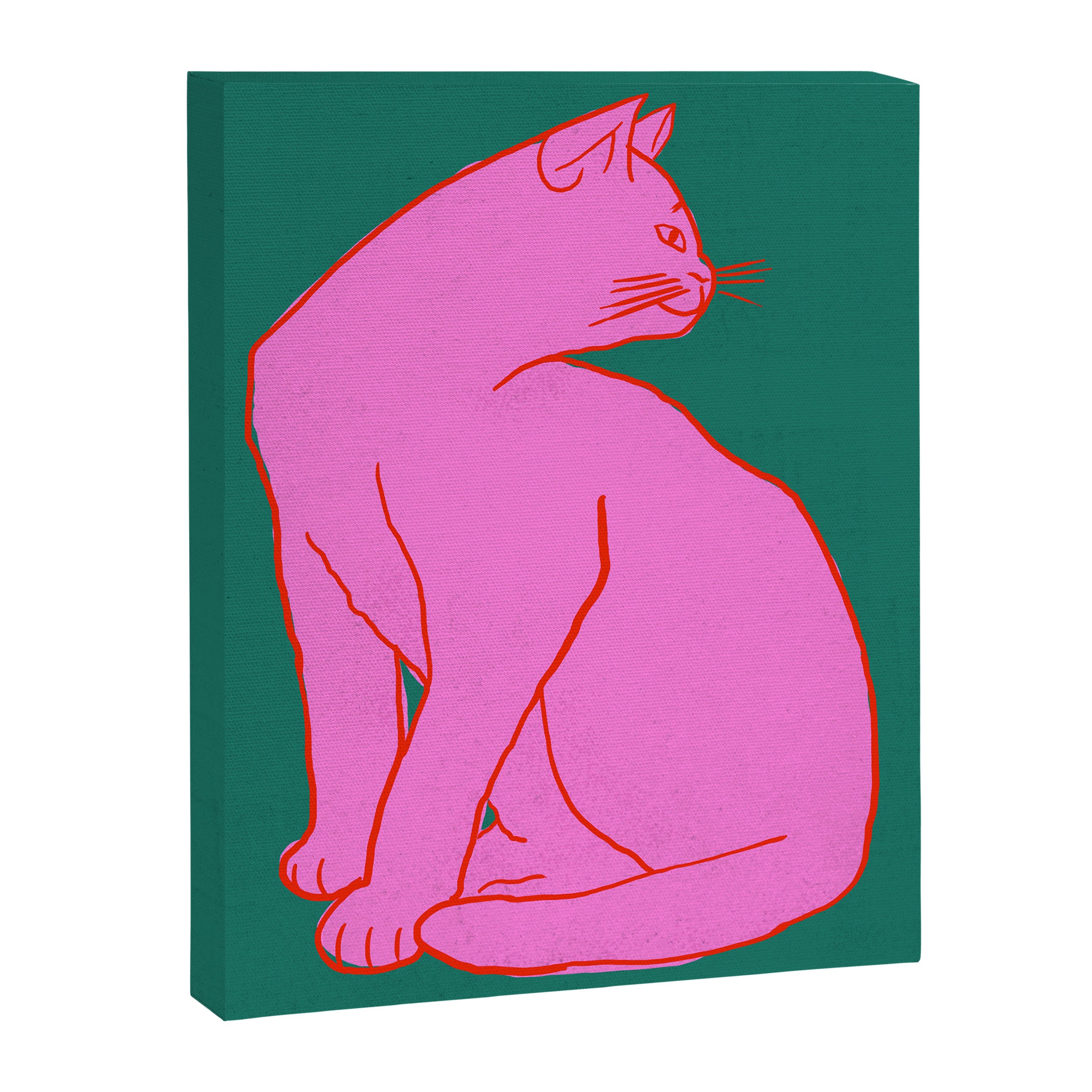 Pink Cat On Green Background Canvas Print Gallery Image 8