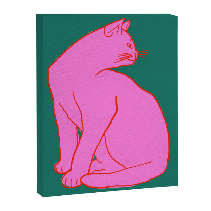 Pink Cat On Green Background Canvas Print Gallery Image 1