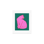 Pink Cat On Green Background Art Print Gallery Image 1