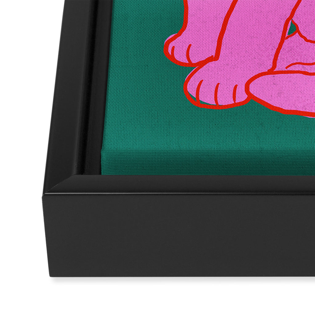 Pink Cat On Green Background Framed Canvas Print Gallery Image 3