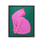 Pink Cat On Green Background Framed Canvas Print Gallery Image 8