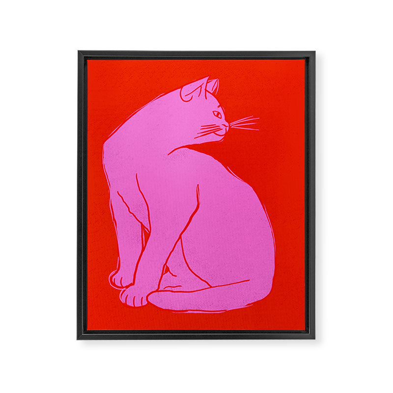 Pink Color Block Cat Framed Canvas Print Gallery Image 8