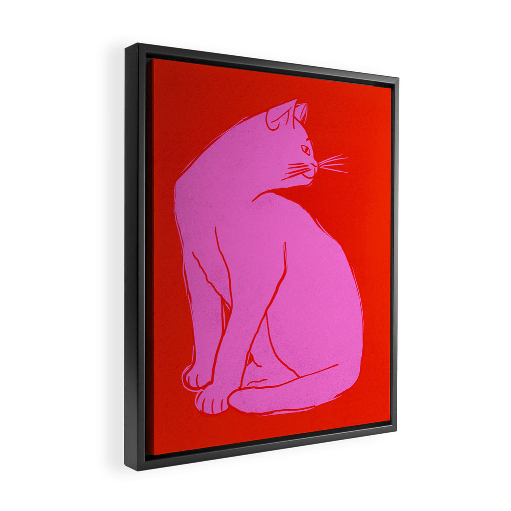 Pink Color Block Cat Framed Canvas Print Gallery Image 2